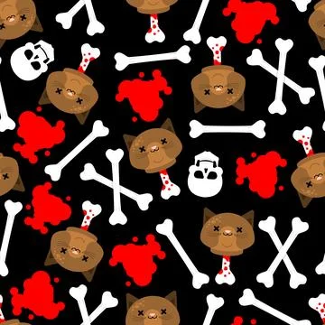 Zombie Cat Head pattern seamless. Dead Cat Head With Bone background. Moder.. Illustrazione stock