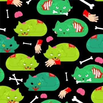 Zombie cat pattern seamless. Pet zombi background. Kitten revived dead textur Illustrazione stock