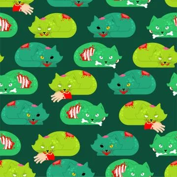 Zombie cat pattern seamless. Pet zombi background. Kitten revived dead textur Illustrazione stock