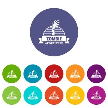 Zombie catching icons set vector color Stock Illustration