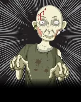 Zombie character on black rays background Illustrazione stock