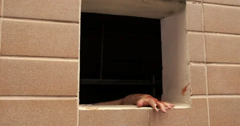 Zombie characters ghost woman bite human in wall horror halloween at nightmare Stock Footage 138416470