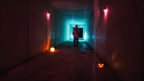 Zombie Chasing The Victim In The Tunnel Stock Footage 287477623