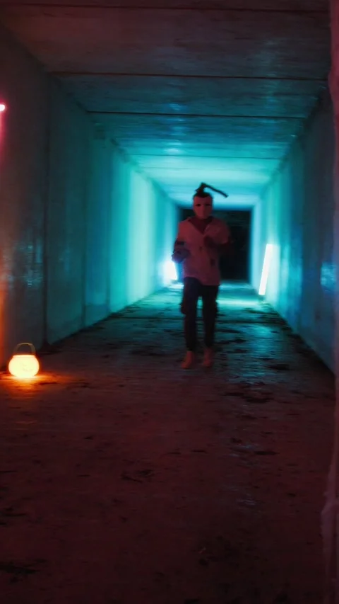 Zombie Chasing The Victim In The Tunnel Stock Footage 287586226