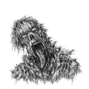 Zombie concept with torn face and hanging tongue Stock Illustration
