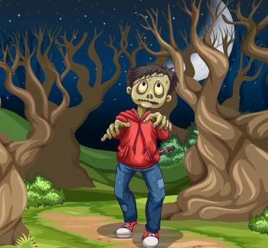 Zombie in the dark forest Stock Illustration