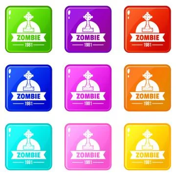 Zombie dark icons set 9 color collection Stock-Illustration