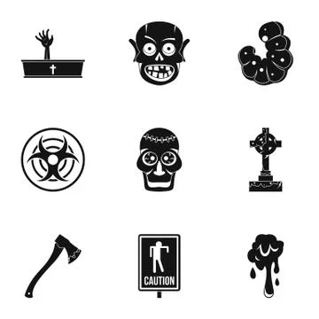 Zombie day icon set, simple style Stock-Illustration