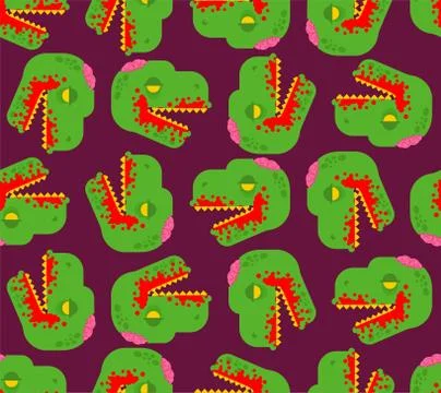 Zombie Dinosaur pattern seamless. Dino green monster background. vector textu 스톡 일러스트