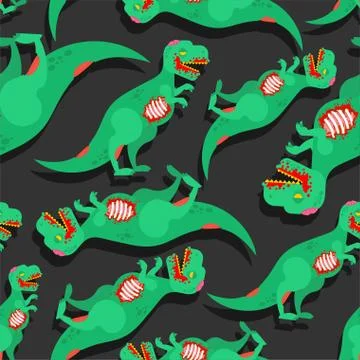 Zombie Dinosaur pattern seamless. Dino green monster background. vector textu Stock Illustration