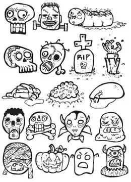 Zombie Doodle Sticker Vector Set Stock Illustration