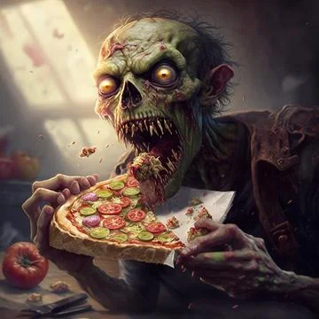 Zombie is eating pizza Stock Illustration