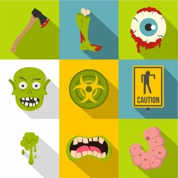 Zombie element icon set, flat style Stock-Illustration