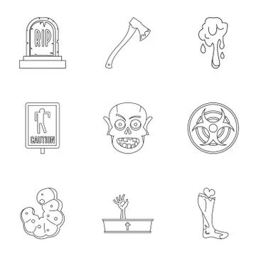 Zombie element icon set, outline style Stock-Illustration