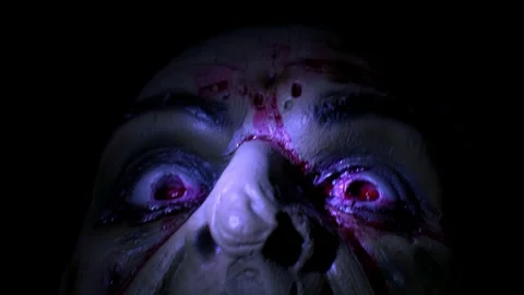 Zombie Face Jump Scare Emerging from Darkness Close Up Stock-Footage 341877405