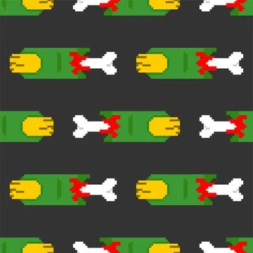 Zombie finger pixel art pattern seamless. 8 bit Green finger and bone backgro 스톡 일러스트