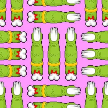Zombie finger pixel art pattern seamless. 8 bit Green finger and bone backgro Stock Illustration