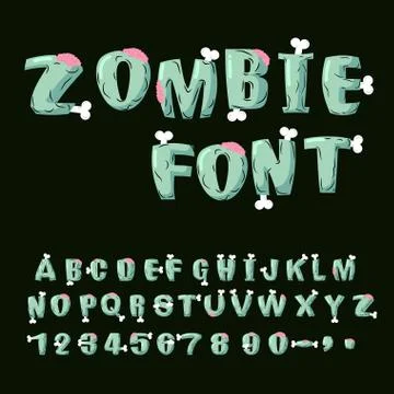 Zombie font. Bones and brains. Living dead alphabet. Green terrible letter. h Stock Illustration