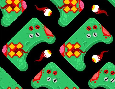 Zombie gamepad pattern seamless. Green monster joystick background. vector te Stock Illustration
