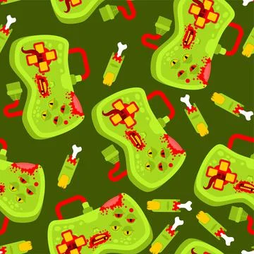 Zombie gamepad pattern seamless. Green monster joystick background. vector te Stock Illustration