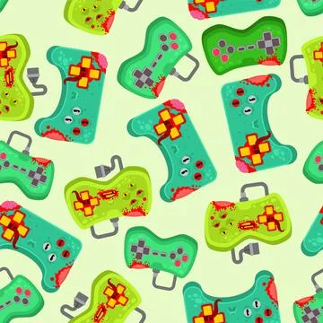 Zombie gamepad pattern seamless. Green monster joystick background. vector te Stock Illustration