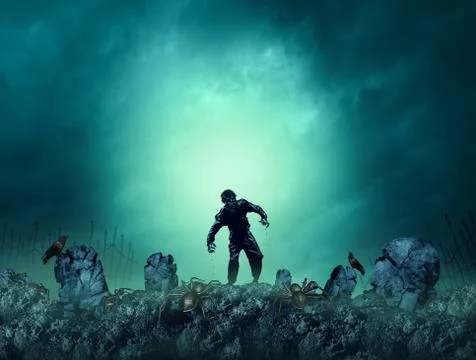 Zombie Grave Halloween Background 스톡 일러스트