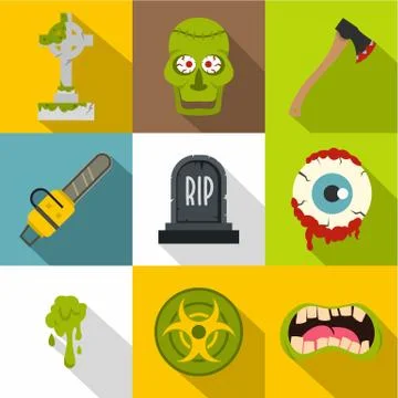 Zombie grave icon set, flat style Stock-Illustration