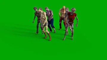 Zombie Group Walking Front Green Screen 3D Rendering Animation Stock Footage
