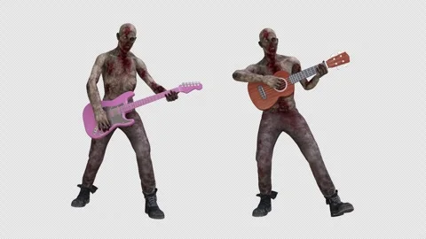 Zombie guitar playing – 3d render looped with alpha channel. Video stock 279141760
