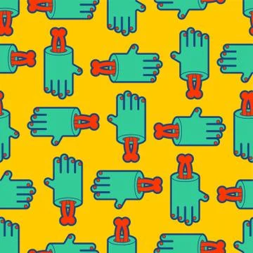 Zombie hand and bone pattern seamless. green arm of dead man background. vect 스톡 일러스트