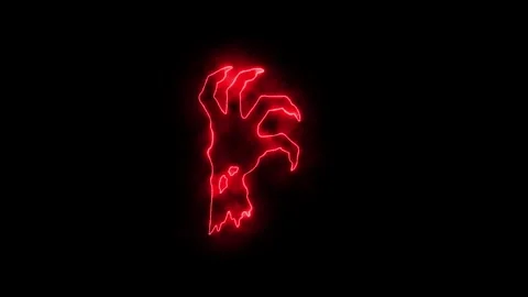 Zombie hand animated neon horror reaching down grasping 4k black background. Stock Footage 346569519