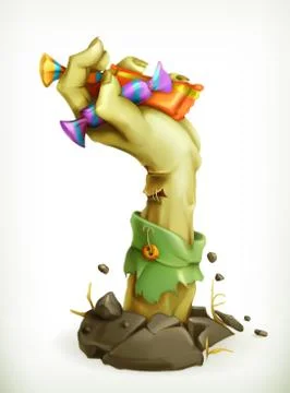 Zombie hand with candy, vector illustration Stock Illustration