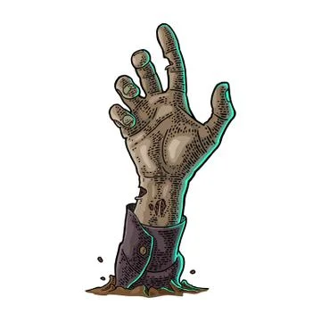 Zombie hand with claw. Vector black vintage engraving Stock Illustration