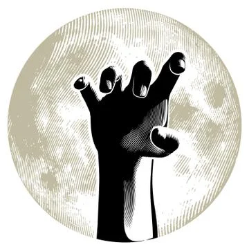 Zombie hand on the full moon in background Stock Illustration