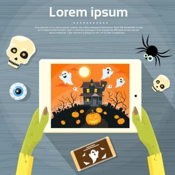 Zombie Hand Hold Tablet Computer Stock Illustration