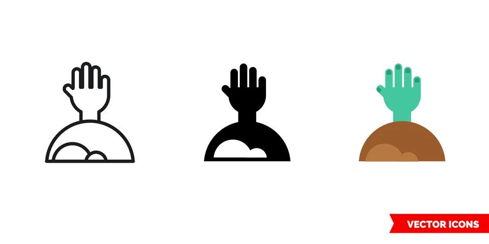 Zombie hand icon of 3 types. Isolated vector sign symbol. Stock Illustration