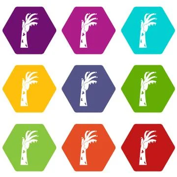 Zombie hand icon set color hexahedron Stock-Illustration