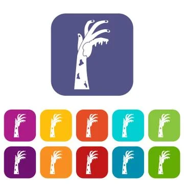 Zombie hand icons set flat Stock-Illustration