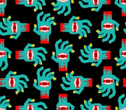 Zombie Hand with mouth pattern seamless. mouth on palm background Stock Illustration