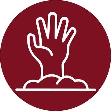 Zombie hand rising from ground round graphic icon illustration Stock Illustration
