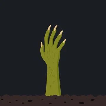 Zombie Hand Rising from Ground, Vector Illustration. Green Undead Monster A.. Stock Illustration