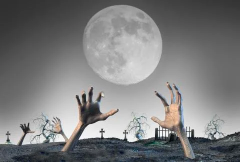 Zombie hand sticking out of the ground Halloween background Stock-Illustration