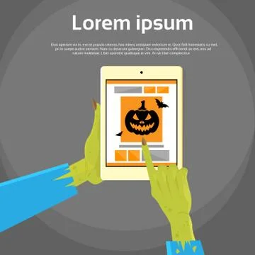 Zombie Hand Tablet Computer Finger Point Touch Screen Stock Illustration