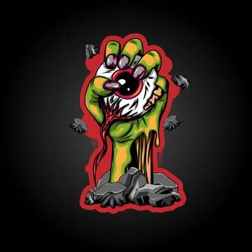 Zombie hand vector holding eye ball illustration art Stock Illustration