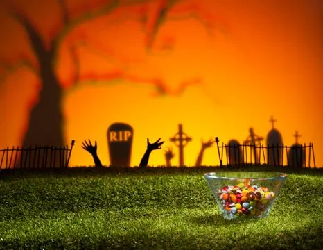 Zombie hands and graveyard 스톡 사진