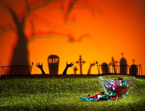 Zombie hands and graveyard Stock Photos