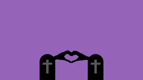 Zombie hands forming heart shape between two graves with crosses on purple .. 스톡 일러스트