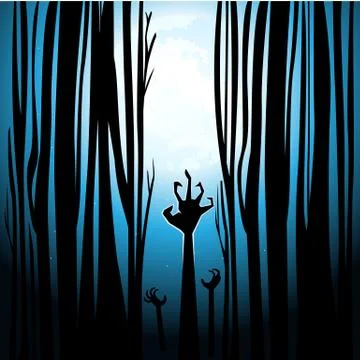 Zombie hands inside the forest Stock Illustration