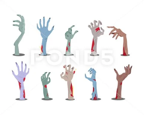 Zombie Hands Sticking out from the Ground Vector Stock Illustration