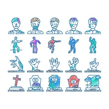 Zombie horror dead monster icon hand drawn Stock Illustration